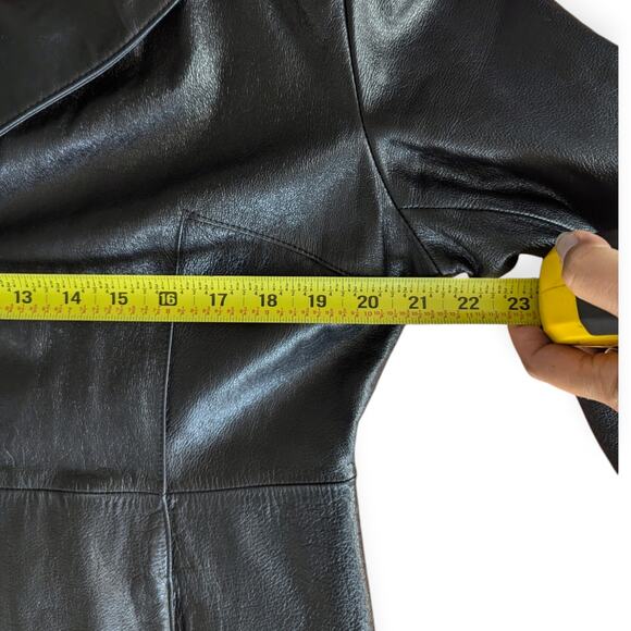 Vintage 90s WILSON Women's L Leather 3-button Long sleeve Jacket Black Retro - Picture 5 of 10